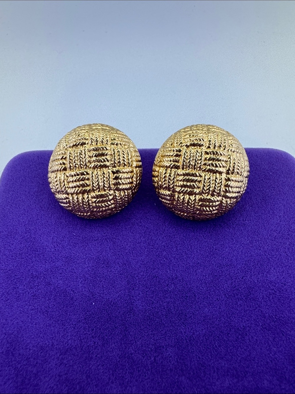 💛 Vintage Napier Gold Plated Woven Dome Earrings | Designer 80s